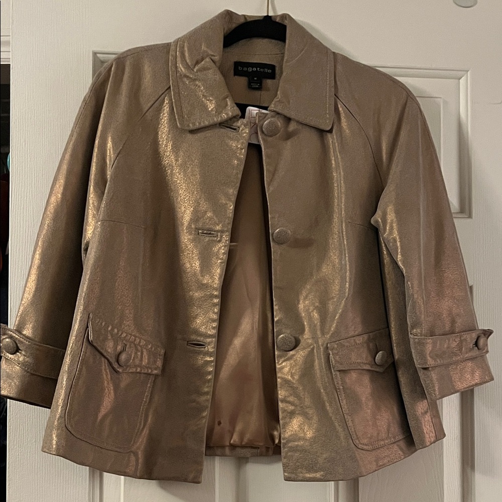 Shimmering Gold Leather Blazer Jacket by Bagatelle